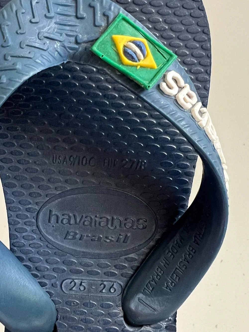 Havaianas Kids Navy Blue Flip Flop Sandals with Brazil Badge size 9/10 Toddler